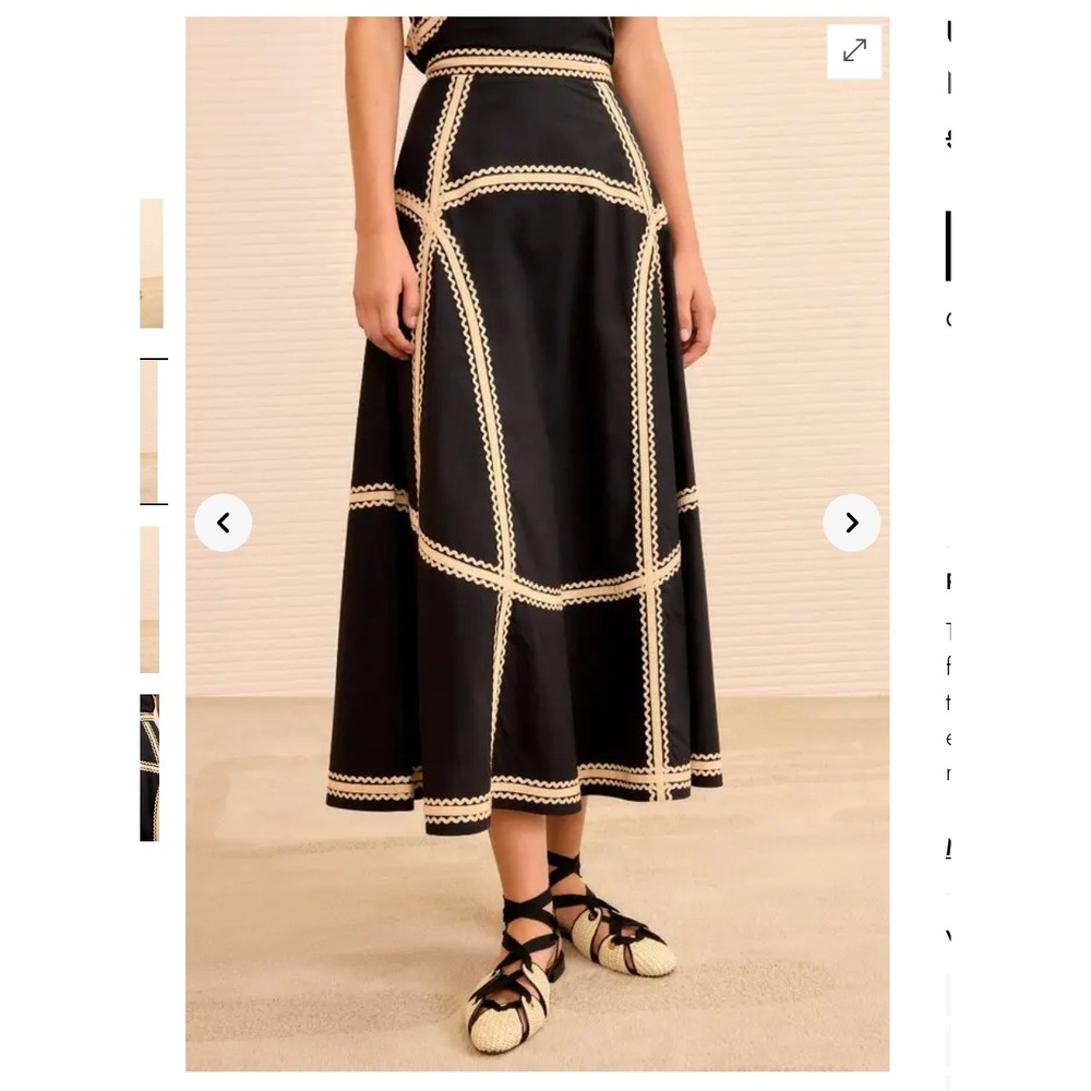 Ulla Johnson Norah Midi Skirt Women 8 Black Trim Cotton A-Line Geometric